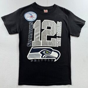 Alstyle Seattle Seahawks Mens Small Black Super Bowl XLVIII 12th Man Graphic Tee